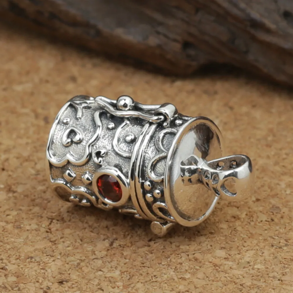 Real Solid 925 Sterling Silver Garnet Pendants Can Open Box Bucket Sachet Heart Fashion Jewelry