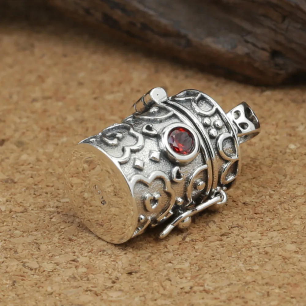 Real Solid 925 Sterling Silver Garnet Pendants Can Open Box Bucket Sachet Heart Fashion Jewelry