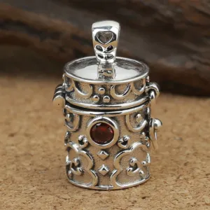 Real Solid 925 Sterling Silver Garnet Pendants Can Open Box Bucket Sachet Heart Fashion Jewelry
