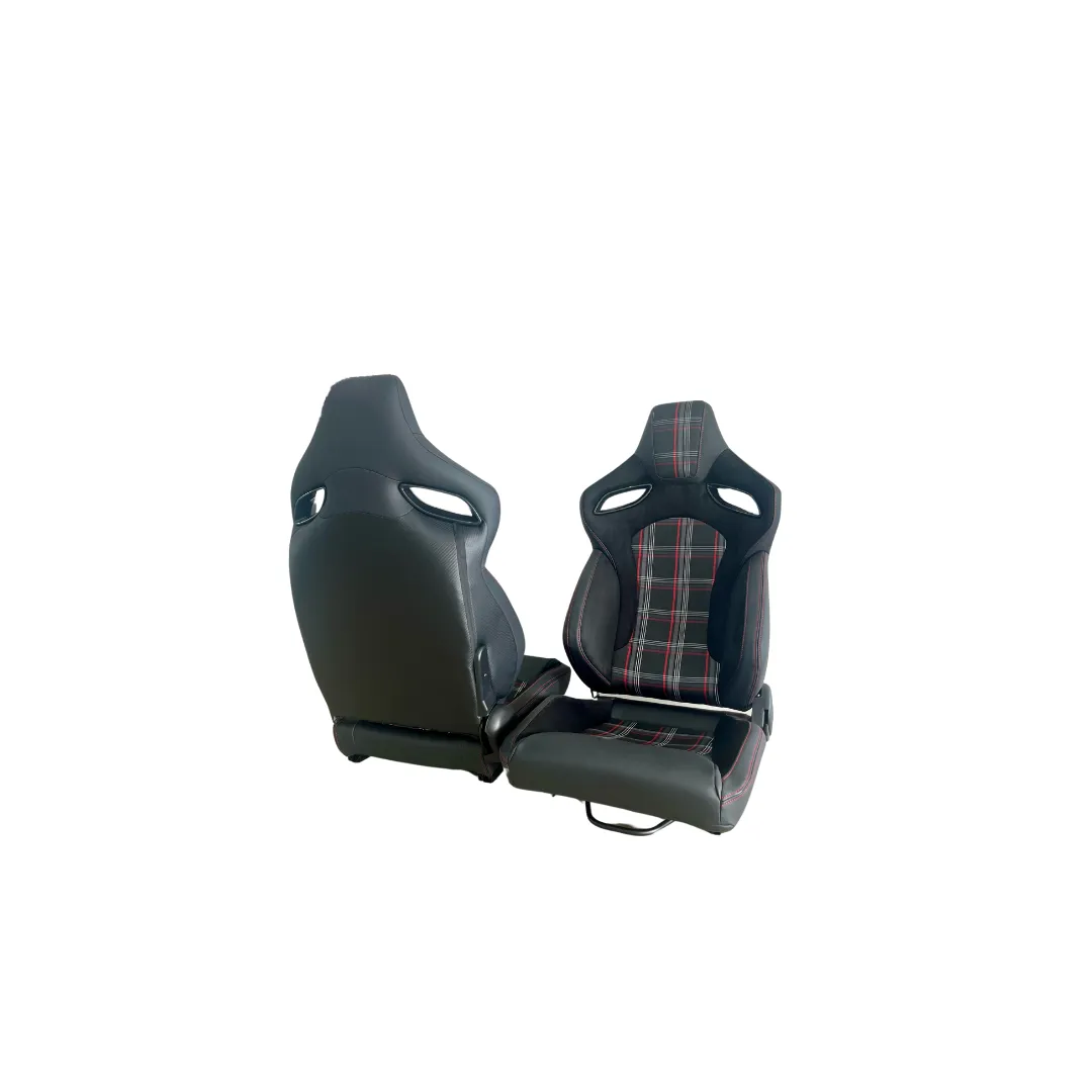 Reclinable Racing Seats - GTI Style Tartan Design Black Suede   PVC (Pair)