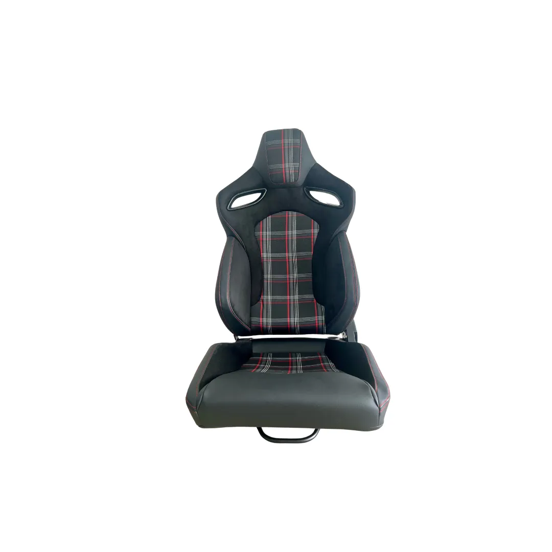 Reclinable Racing Seats - GTI Style Tartan Design Black Suede   PVC (Pair)