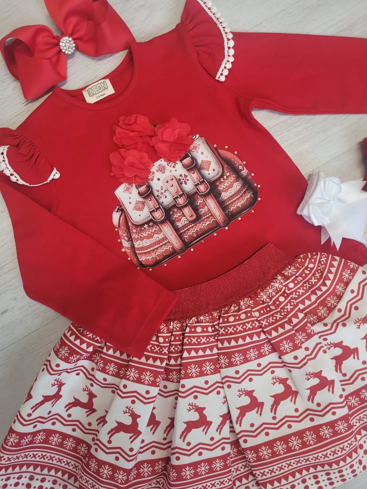 Red handbag top & Christmas skirt set