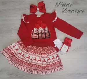 Red handbag top & Christmas skirt set