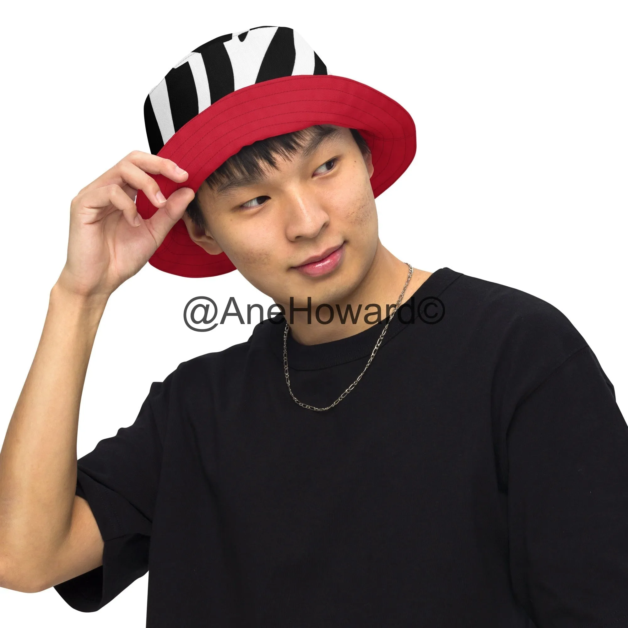 Reversible bucket Hat Zebra Cherry Red