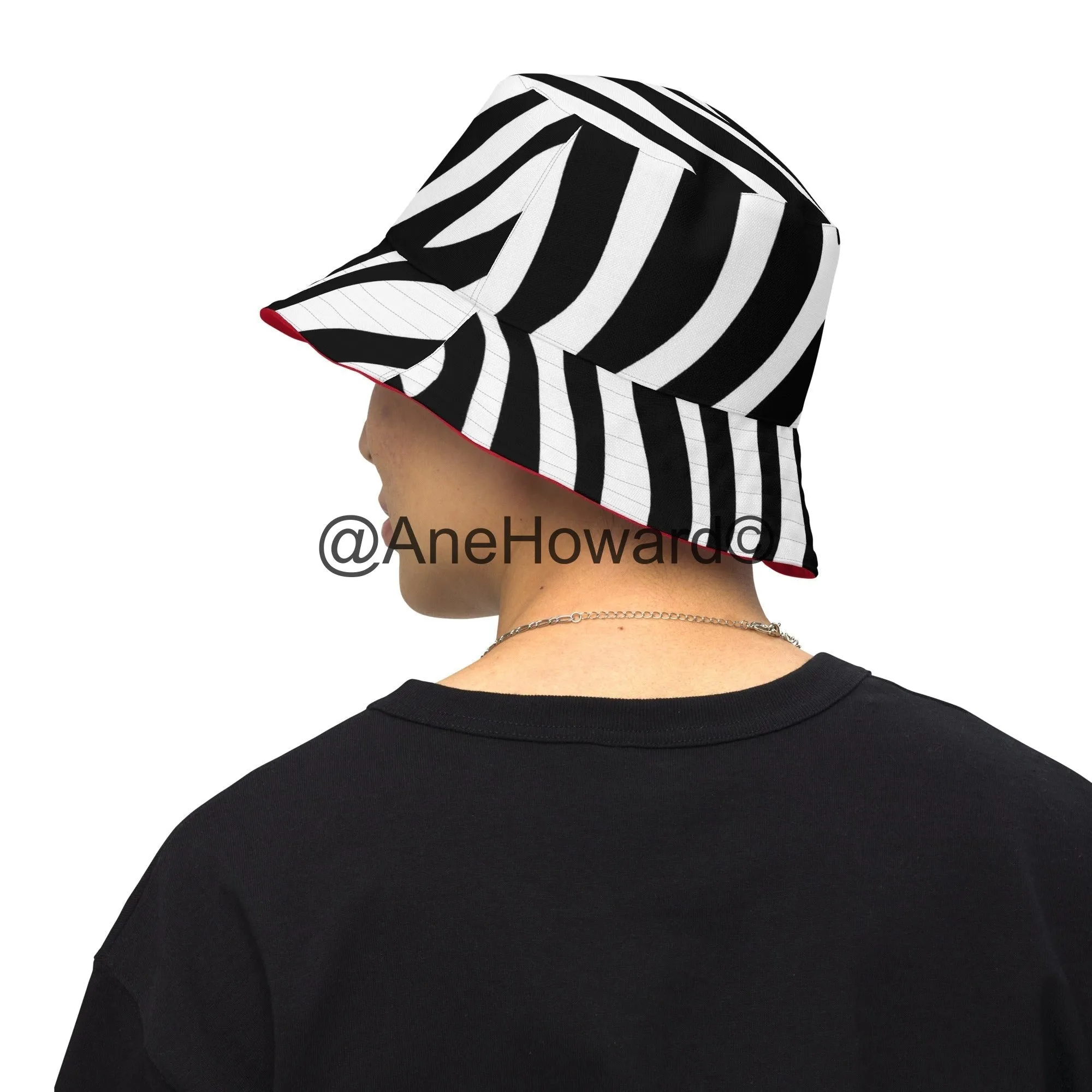 Reversible bucket Hat Zebra Cherry Red