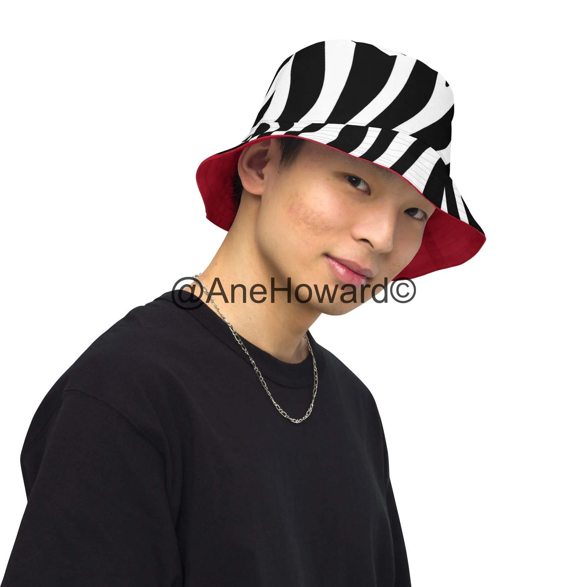 Reversible bucket Hat Zebra Cherry Red