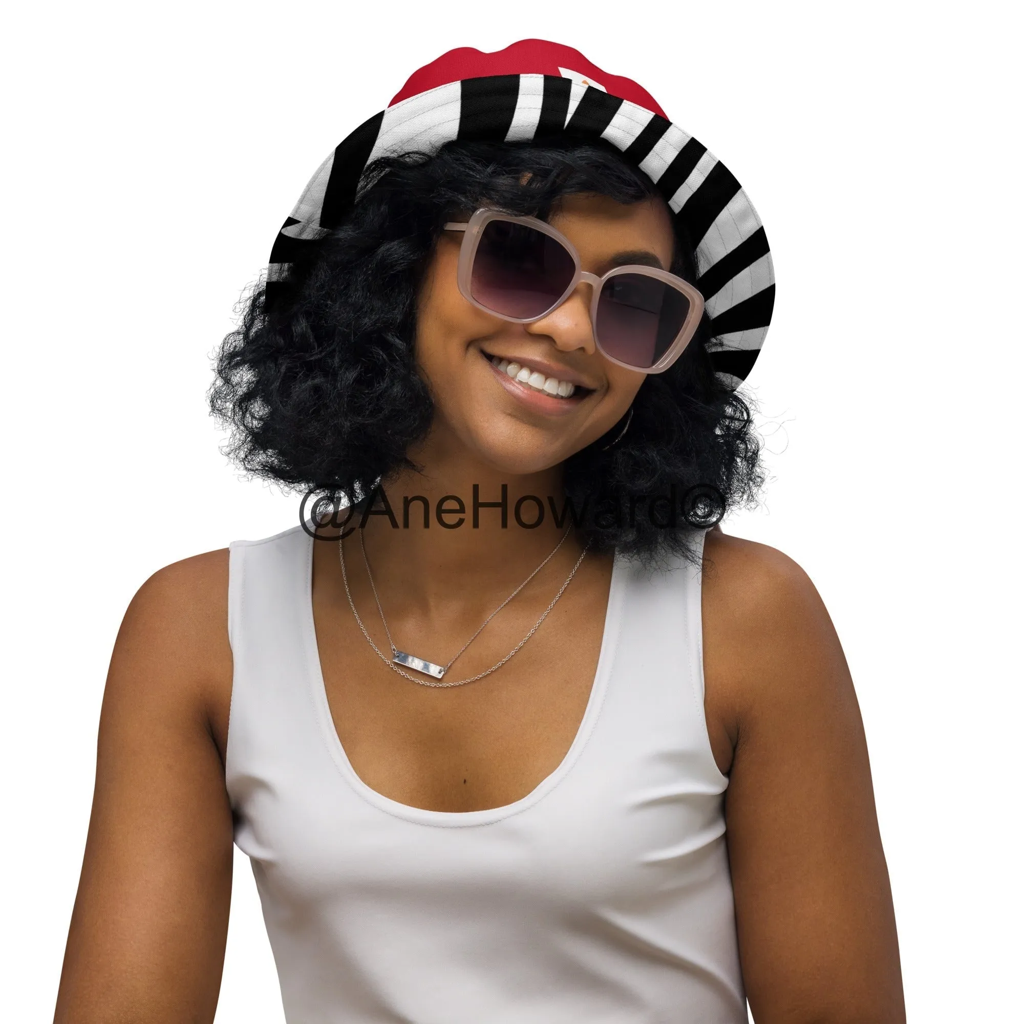 Reversible bucket Hat Zebra Cherry Red
