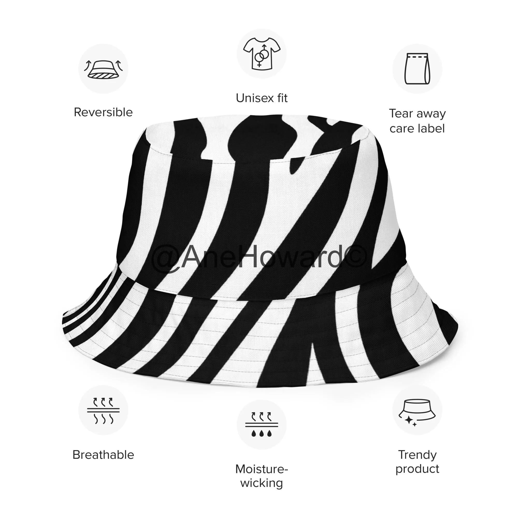 Reversible bucket Hat Zebra Cherry Red