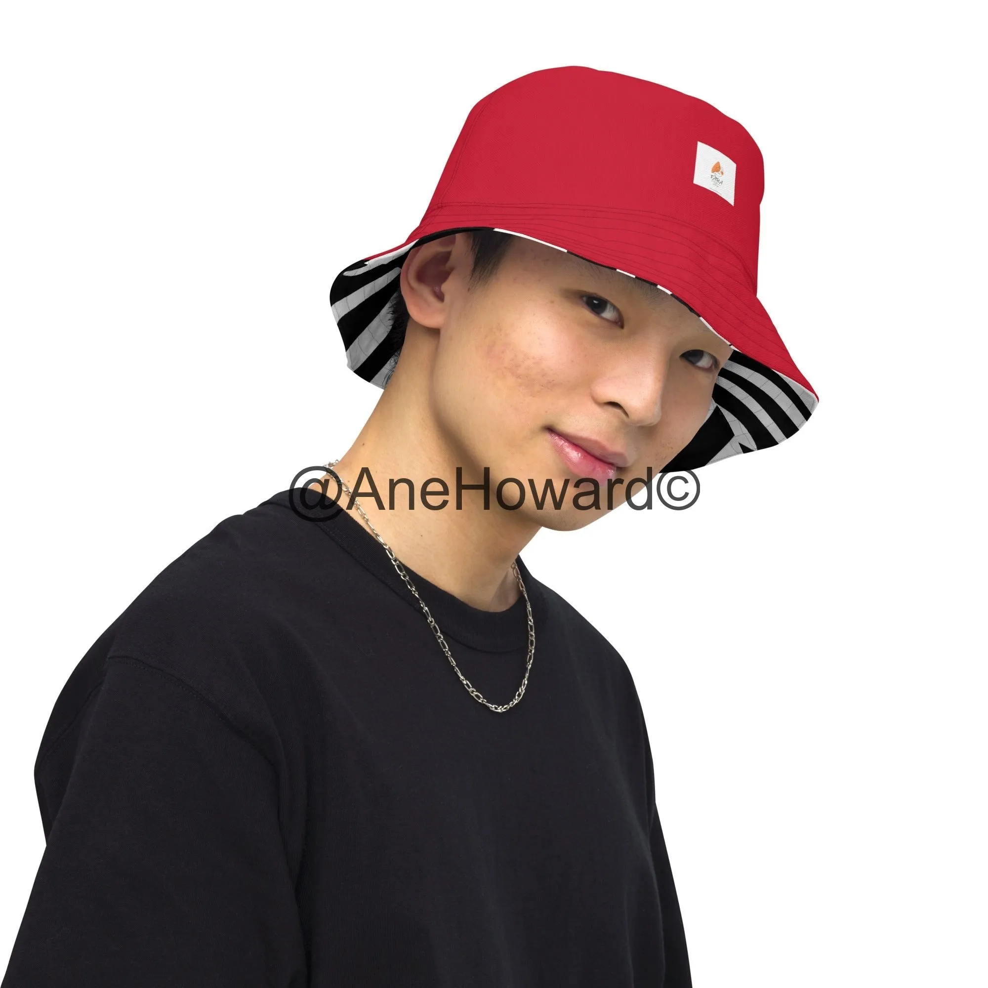Reversible bucket Hat Zebra Cherry Red