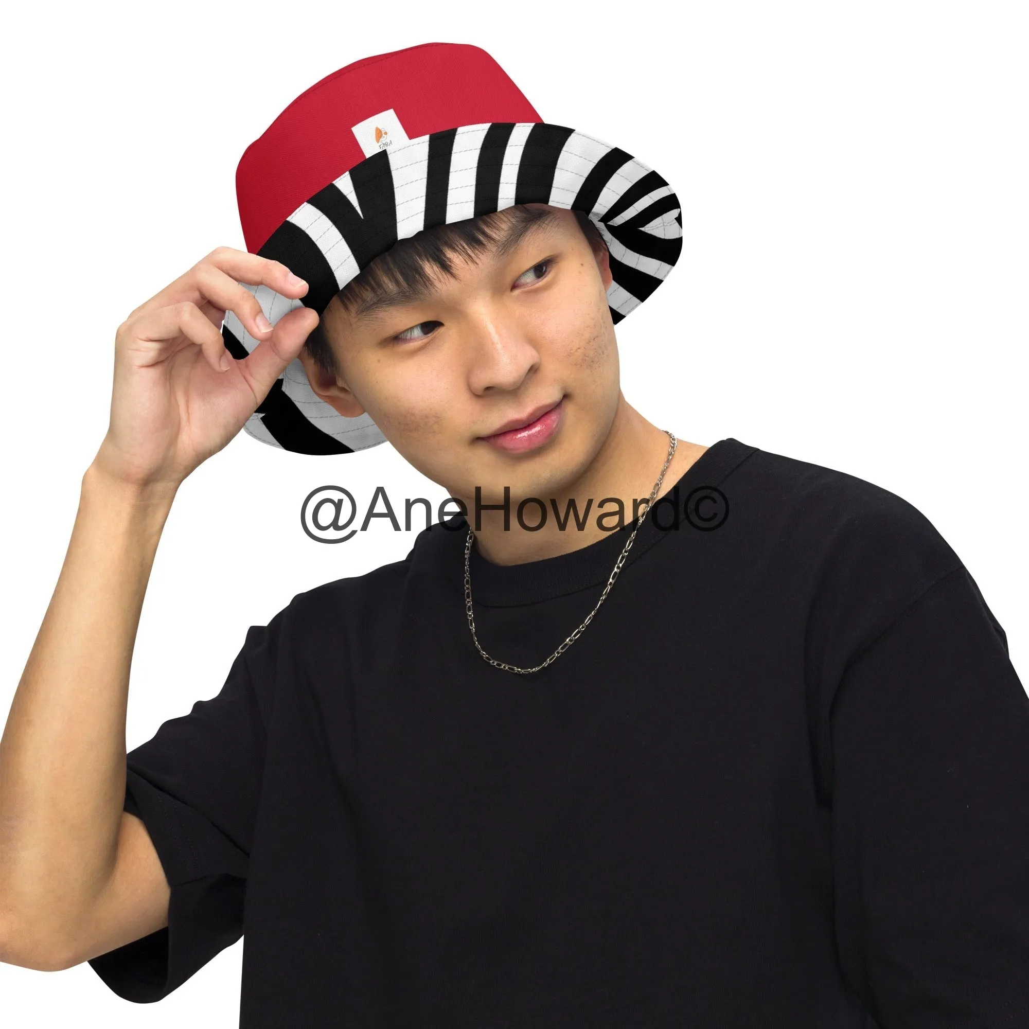 Reversible bucket Hat Zebra Cherry Red