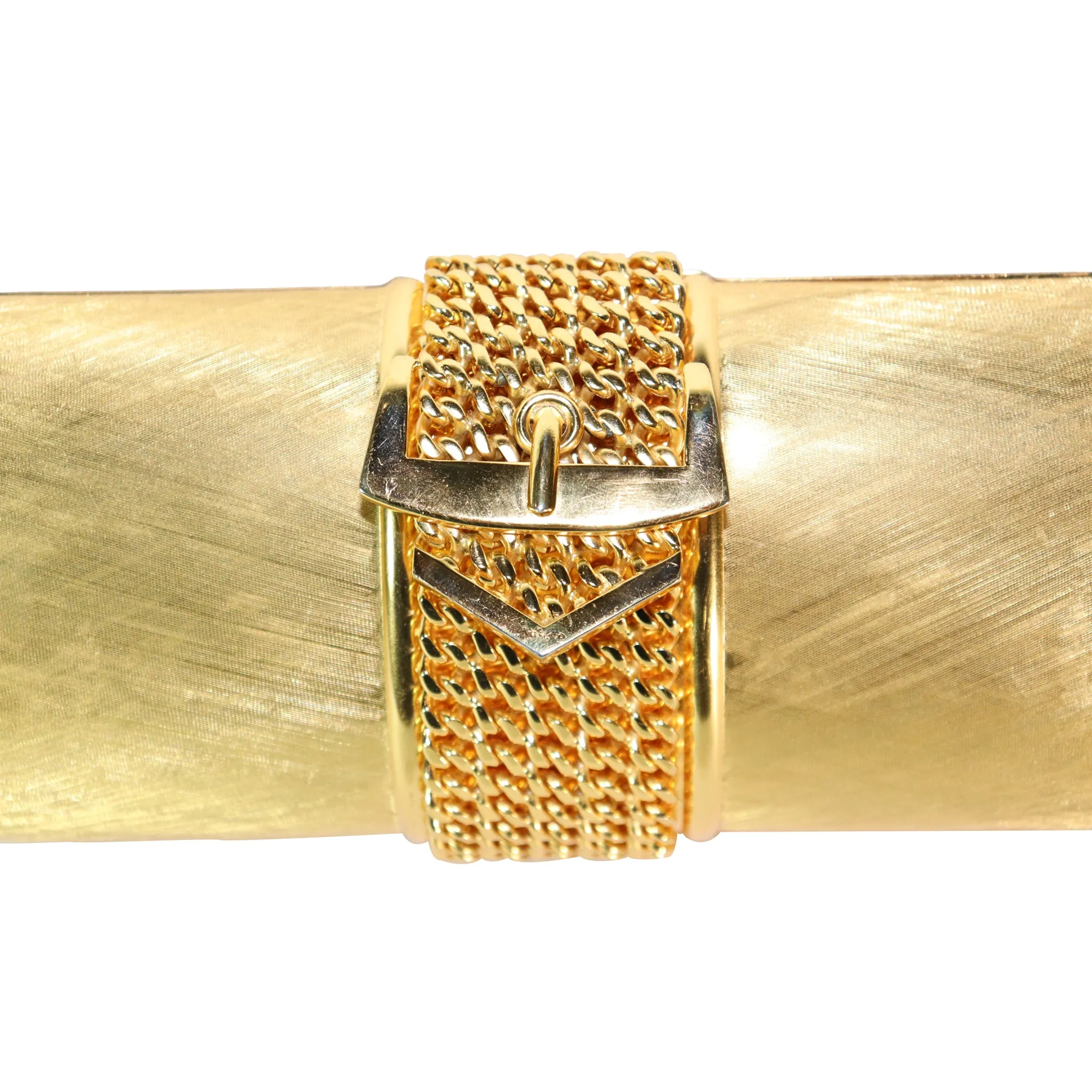 Rodo Golden Minaudière Handbag with Buckle Strap
