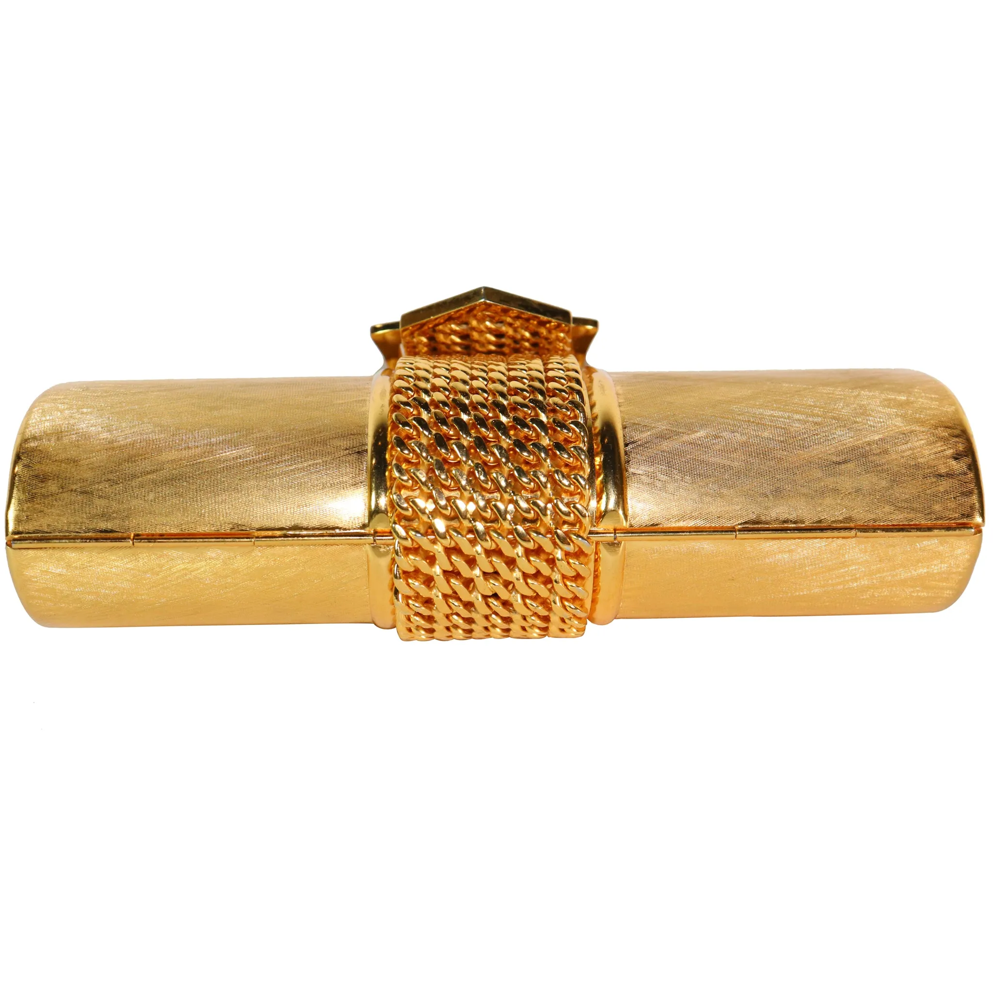 Rodo Golden Minaudière Handbag with Buckle Strap