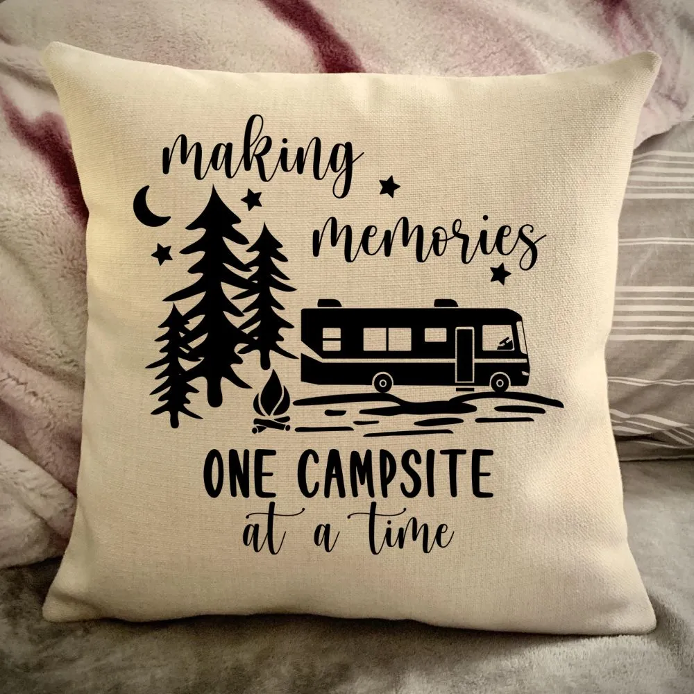 RV Motorhome Decorative Pillow Cover - Making Memories Campsite pillow cover - Personalize camper gift - USA Travel Map Pillow Camping decor