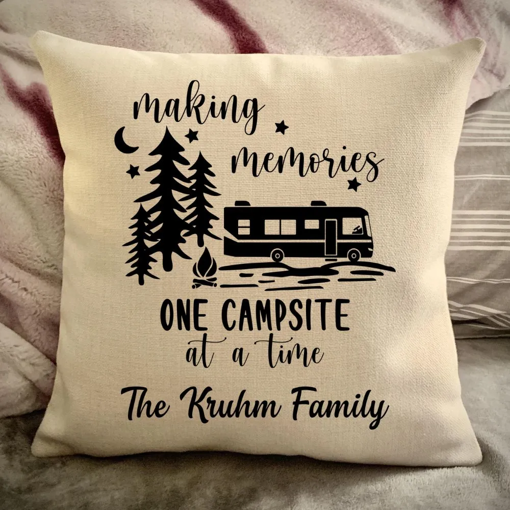 RV Motorhome Decorative Pillow Cover - Making Memories Campsite pillow cover - Personalize camper gift - USA Travel Map Pillow Camping decor