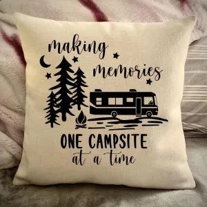 RV Motorhome Decorative Pillow Cover - Making Memories Campsite pillow cover - Personalize camper gift - USA Travel Map Pillow Camping decor