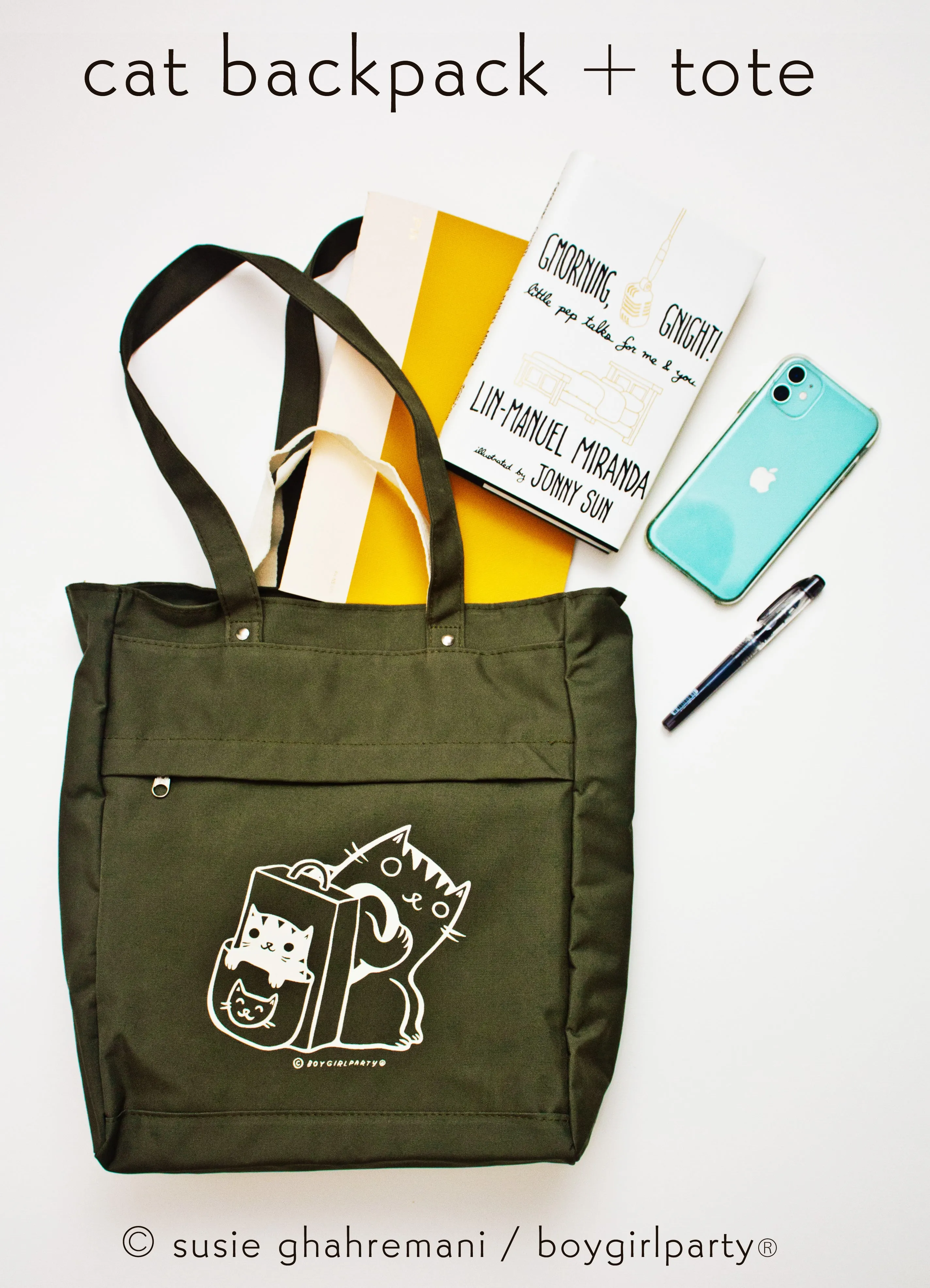 SALE: Cat Tote Bag / Backpack — Convertible Bag by boygirlparty