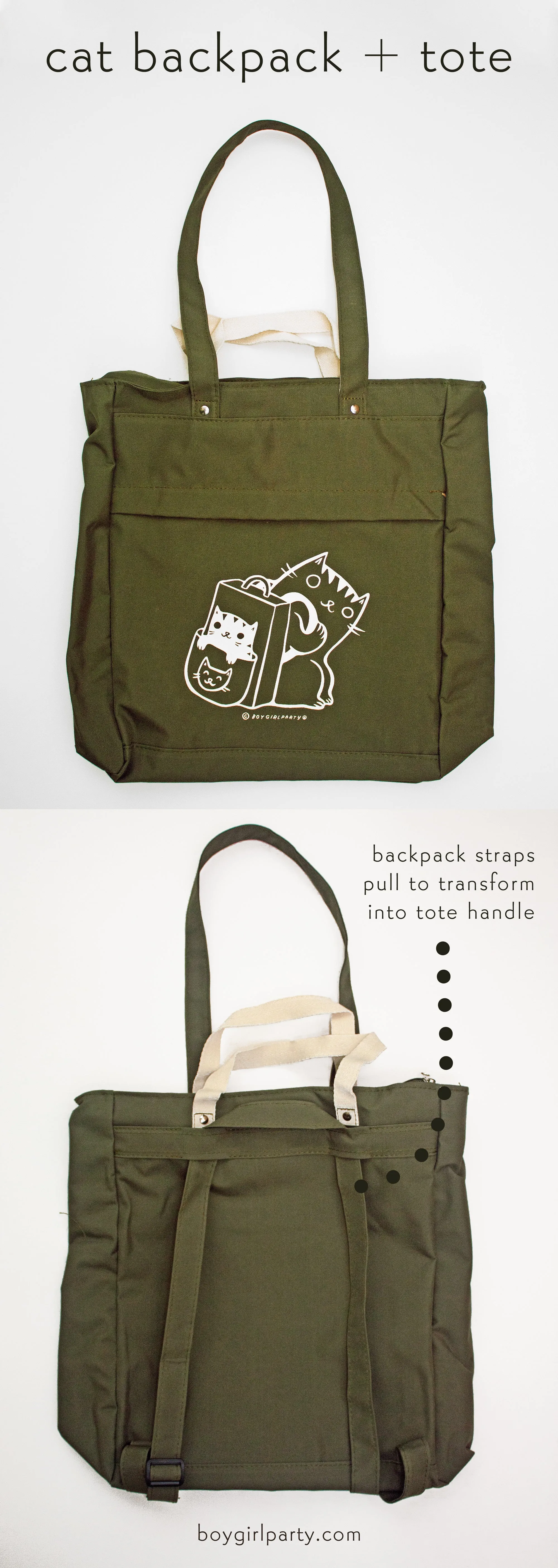 SALE: Cat Tote Bag / Backpack — Convertible Bag by boygirlparty