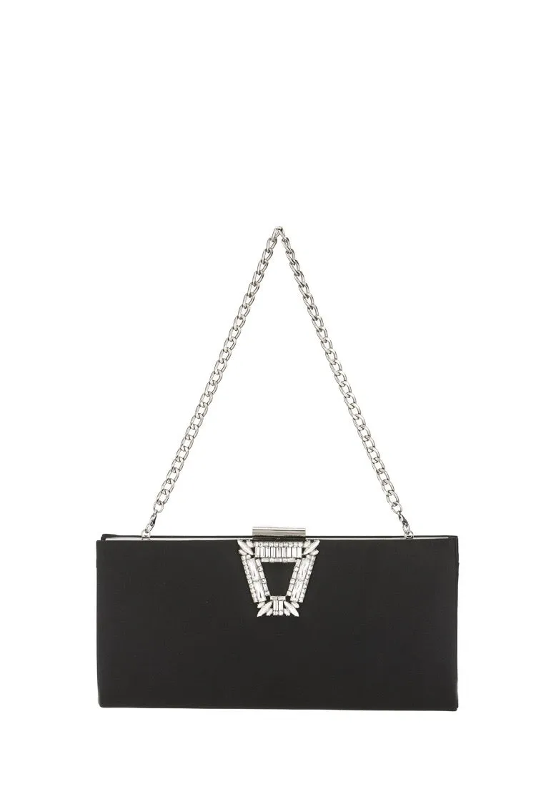 SALE Satin Rhinestone Long Clutch Black