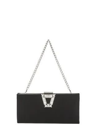 SALE Satin Rhinestone Long Clutch Black