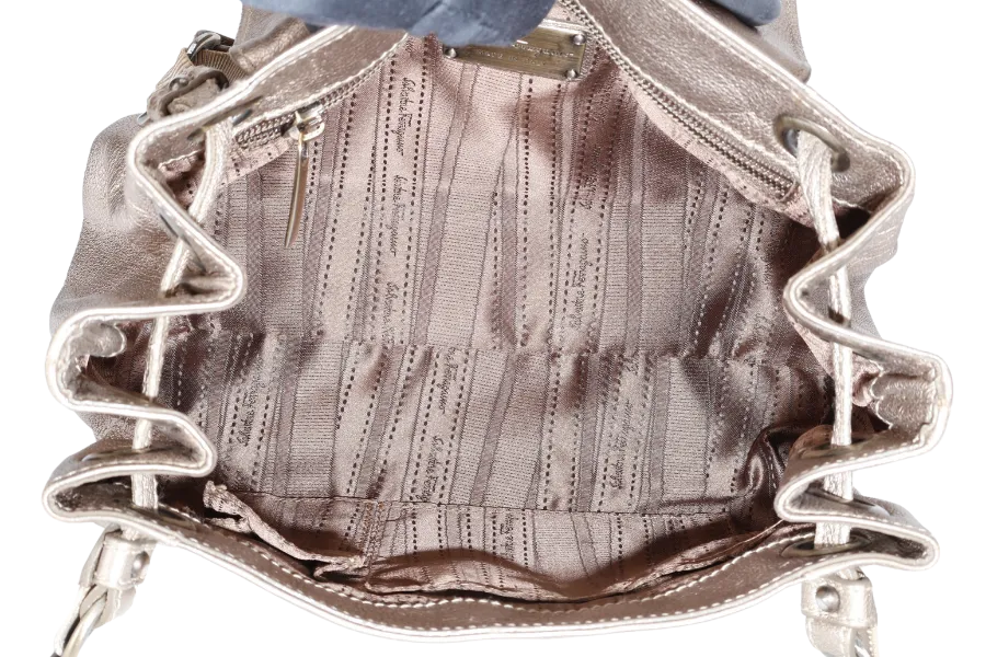 SALVATORE FERRAGAMO VARA GOLDEN HANDBAG LEATHER GOLD HARDWARE NO DUST COVER