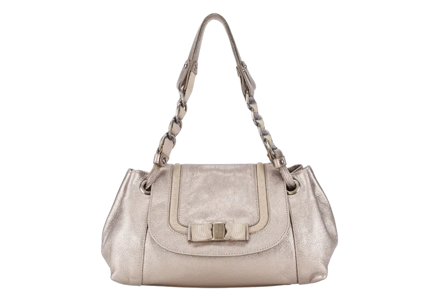 SALVATORE FERRAGAMO VARA GOLDEN HANDBAG LEATHER GOLD HARDWARE NO DUST COVER