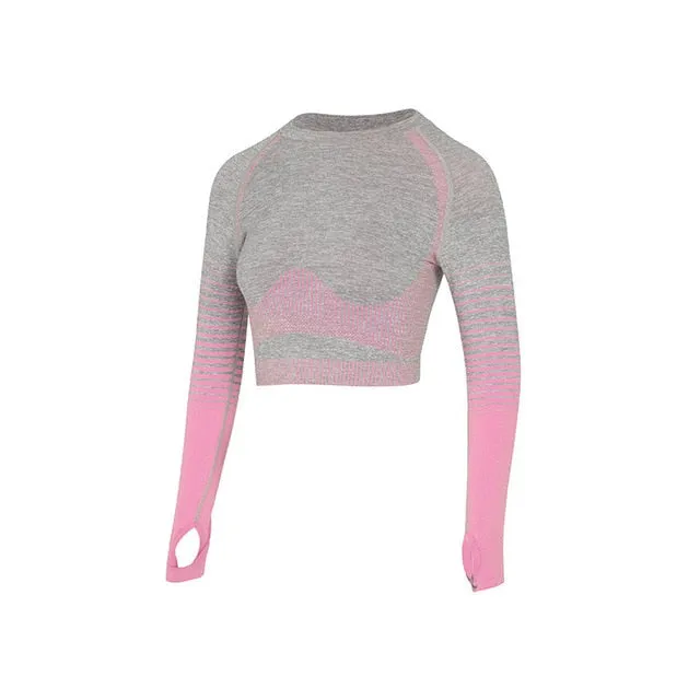 Seamless Female Yoga Set Long Sleeve Top High Waist Belly Control Sport Leggings Gym Clothes Seamless Sport Suit canbe alone buy