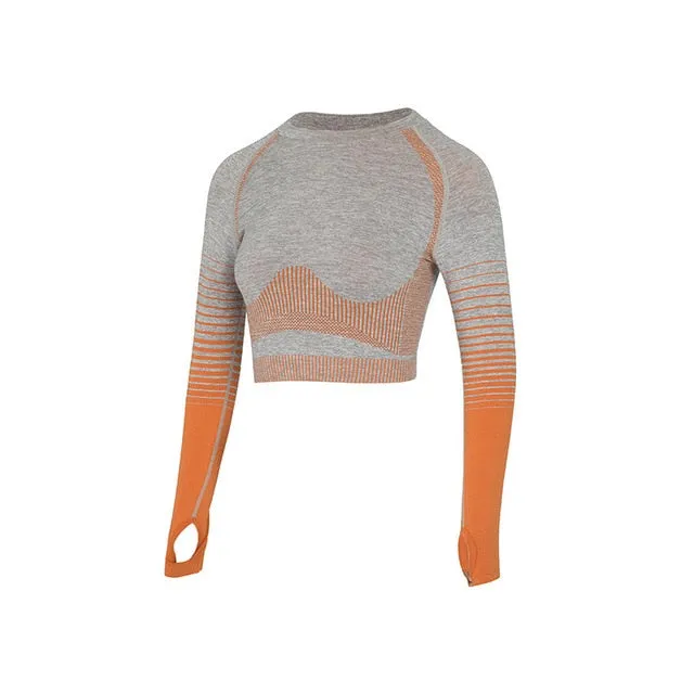 Seamless Female Yoga Set Long Sleeve Top High Waist Belly Control Sport Leggings Gym Clothes Seamless Sport Suit canbe alone buy