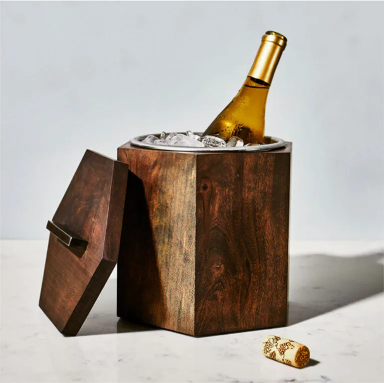SECONDS Unique Wooden Ice Bucket in Blackened Cherry