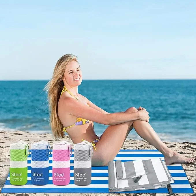 Sfee 4 Pack(8Pcs) Microfiber Travel Towel, Beach Towel Quick Dry Towel Camping Towel Super Absorbent Compact Lightweight Sports Towel Gym Towel for Beach, Gym, Hiking, Pool, Backpacking, Bath, Yoga