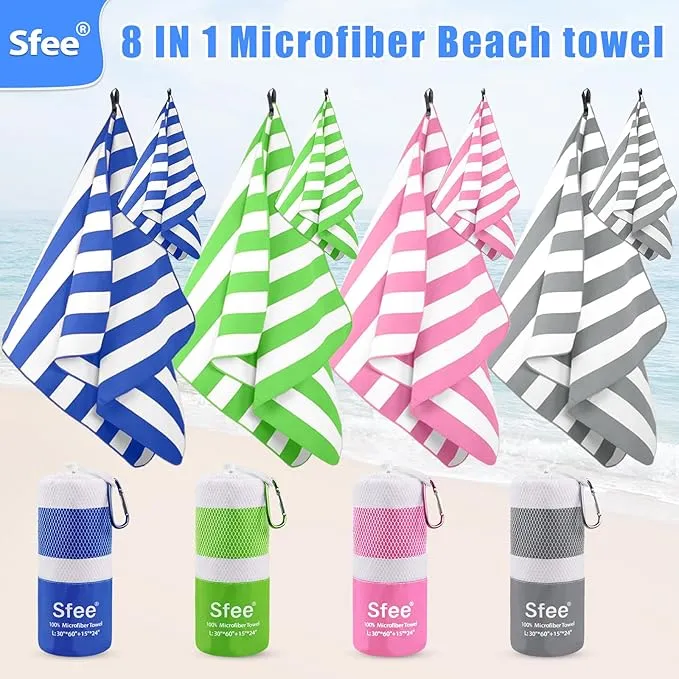 Sfee 4 Pack(8Pcs) Microfiber Travel Towel, Beach Towel Quick Dry Towel Camping Towel Super Absorbent Compact Lightweight Sports Towel Gym Towel for Beach, Gym, Hiking, Pool, Backpacking, Bath, Yoga