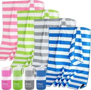 Sfee 4 Pack(8Pcs) Microfiber Travel Towel, Beach Towel Quick Dry Towel Camping Towel Super Absorbent Compact Lightweight Sports Towel Gym Towel for Beach, Gym, Hiking, Pool, Backpacking, Bath, Yoga