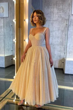 Shinning Straps Sweetheart Prom Dress Sequins Midi Length Sleeveless