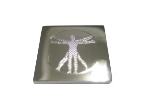 Silver Toned Etched Leonardo Da Vinci Vitruvian Man Magnet