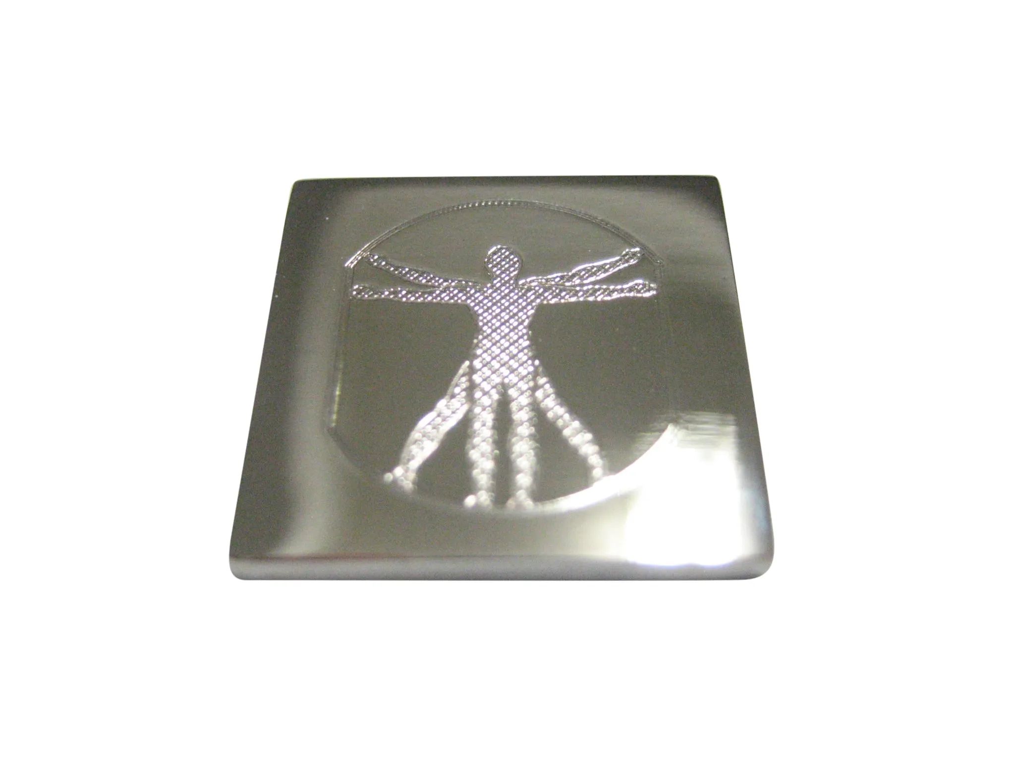 Silver Toned Etched Leonardo Da Vinci Vitruvian Man Magnet