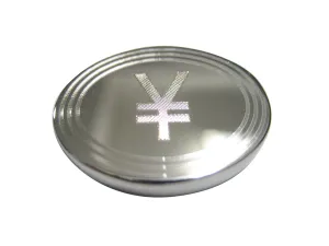 Silver Toned Etched Oval Japanese Yen Currency Sign Magnet