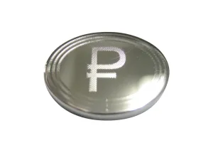 Silver Toned Etched Oval Russian Ruble Currency Sign Pendant Magnet