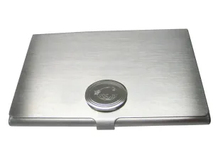 Silver Toned Oval Etched Blowfish Fugu Puffer Fish Business Card Holder