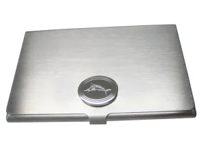 Silver Toned Oval Etched Sailfish Marlin Fish Business Card Holder