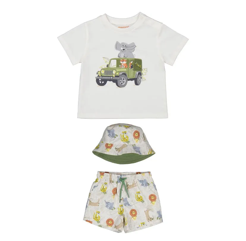 SS25 Mayoral - Jungle Animal Print T-Shirt/Swim Shorts and Bucket Hat Set