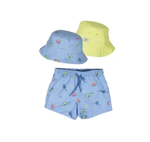 SS25 Mayoral - Sealife Blue Swim Short and Reversible Bucket Hat Set