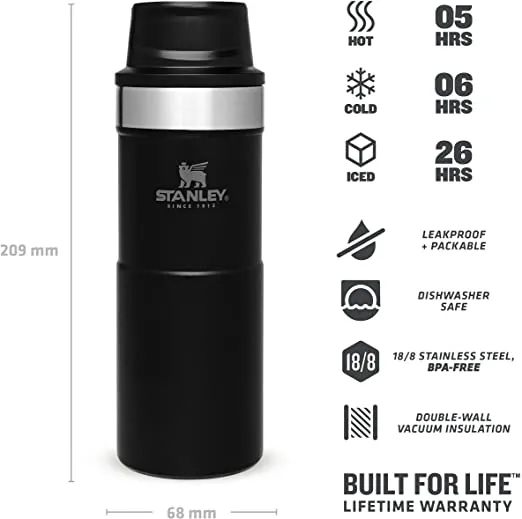 Stanley Trigger Action Travel Mug 16OZ Matte Black Leakproof - Tumbler for Coffee, Tea and Water - BPA - Stainless-Steel Travel Cup - Dishwasher Safe - Retails $60 