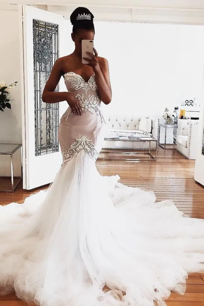 Sweetheart Lace Wedding Dresses Online Modern Sleeveless Mermaid Bridal Gowns