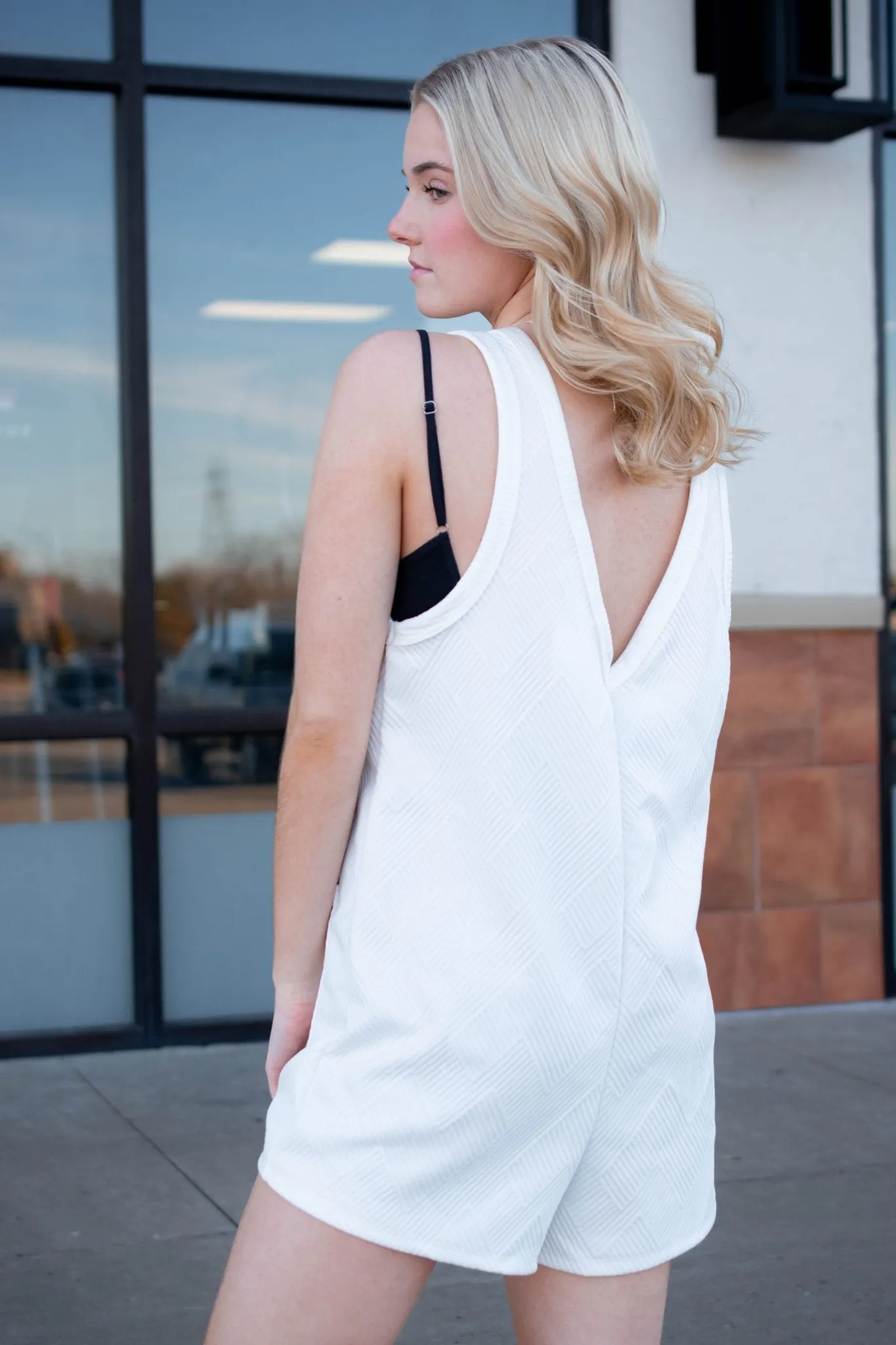 Textured Romper in White