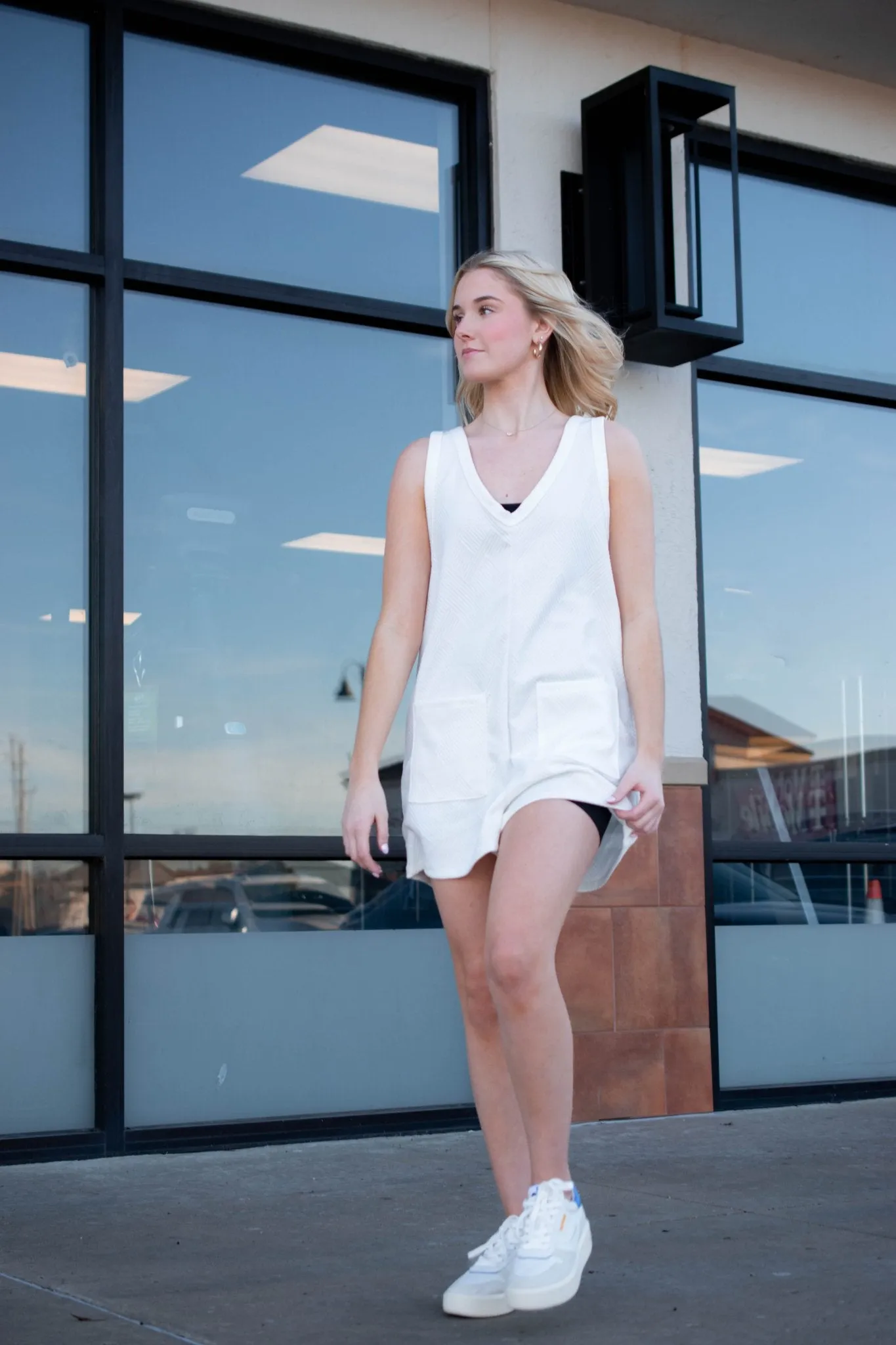 Textured Romper in White