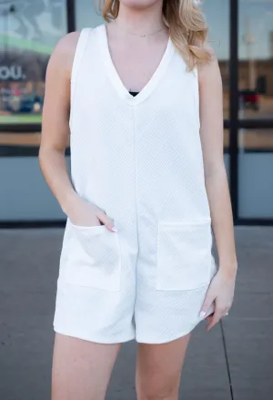 Textured Romper in White