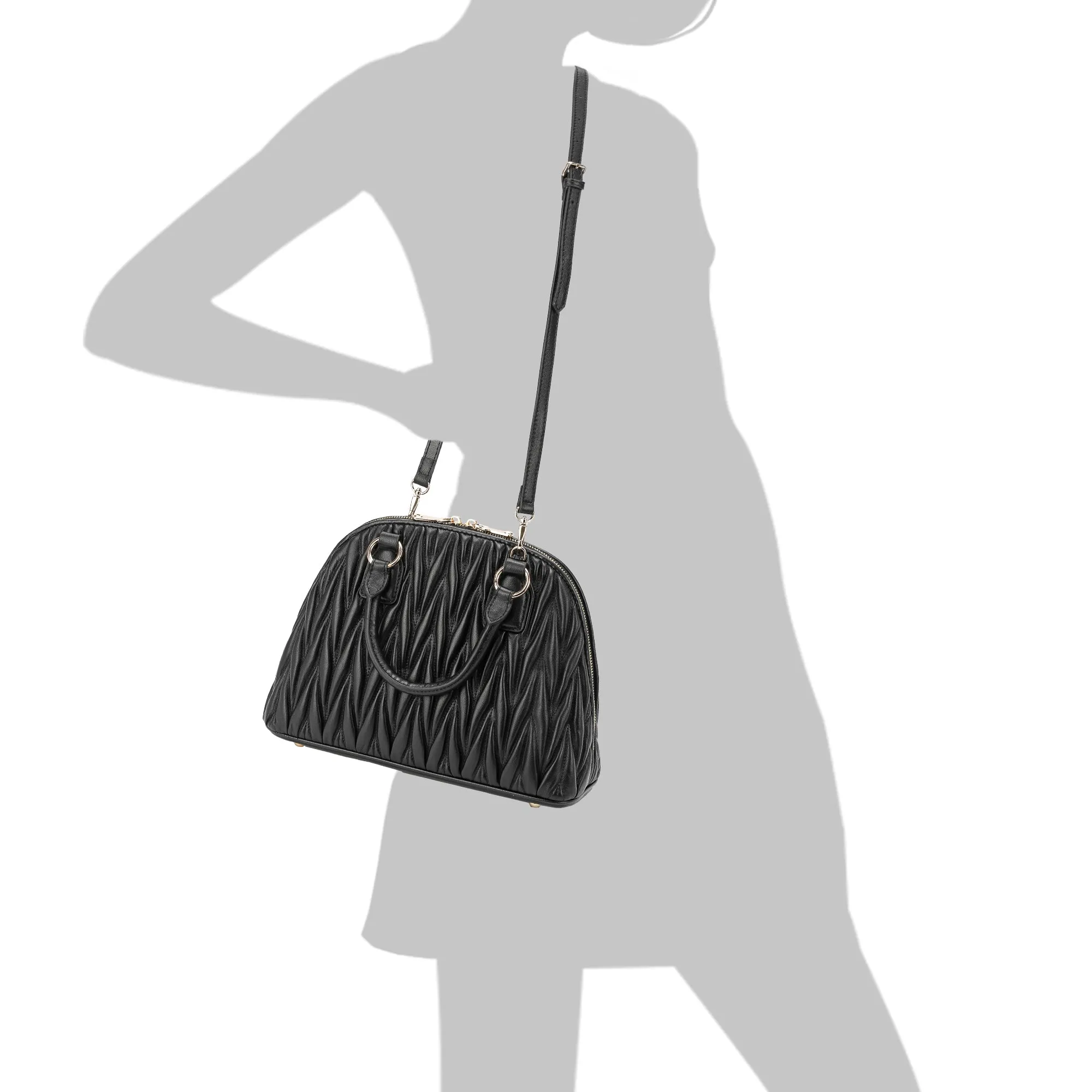 Tiffany & Fred Pleated Lambskin Leather Satchel/Shoulder Bag