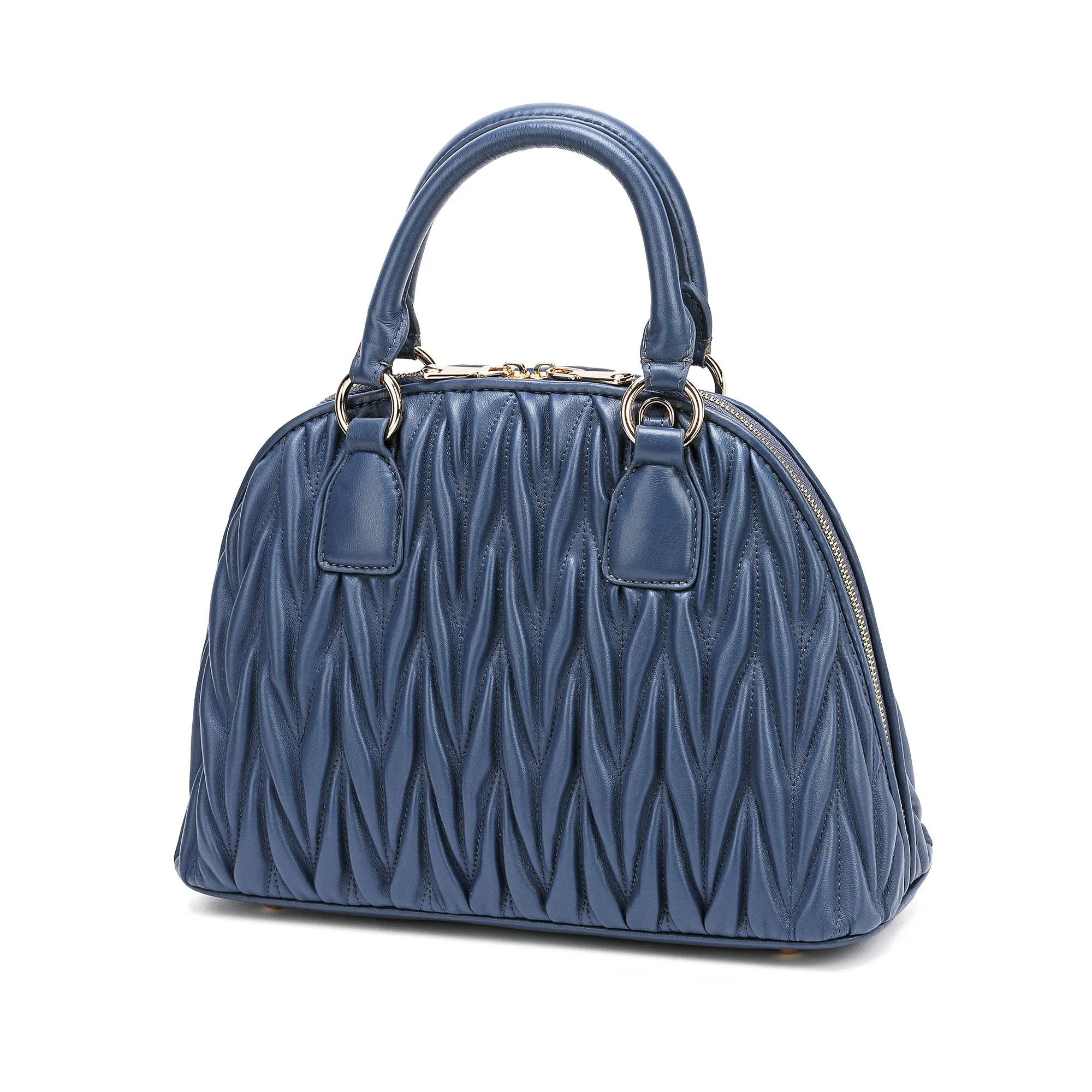 Tiffany & Fred Pleated Lambskin Leather Satchel/Shoulder Bag