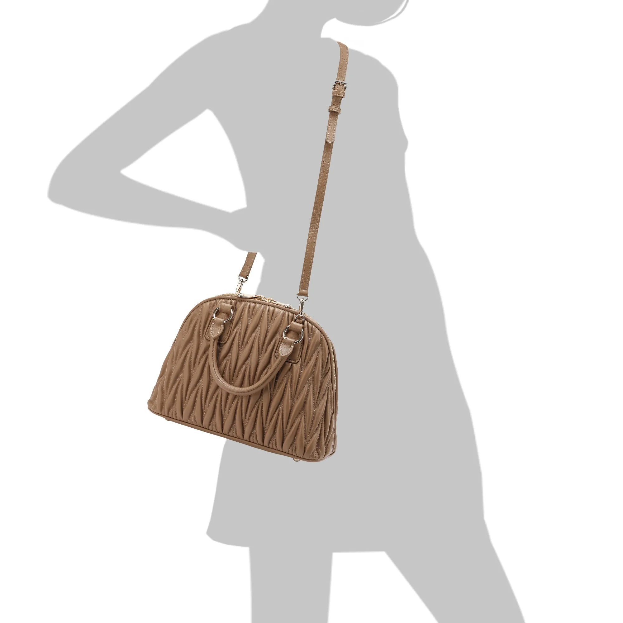 Tiffany & Fred Pleated Lambskin Leather Satchel/Shoulder Bag