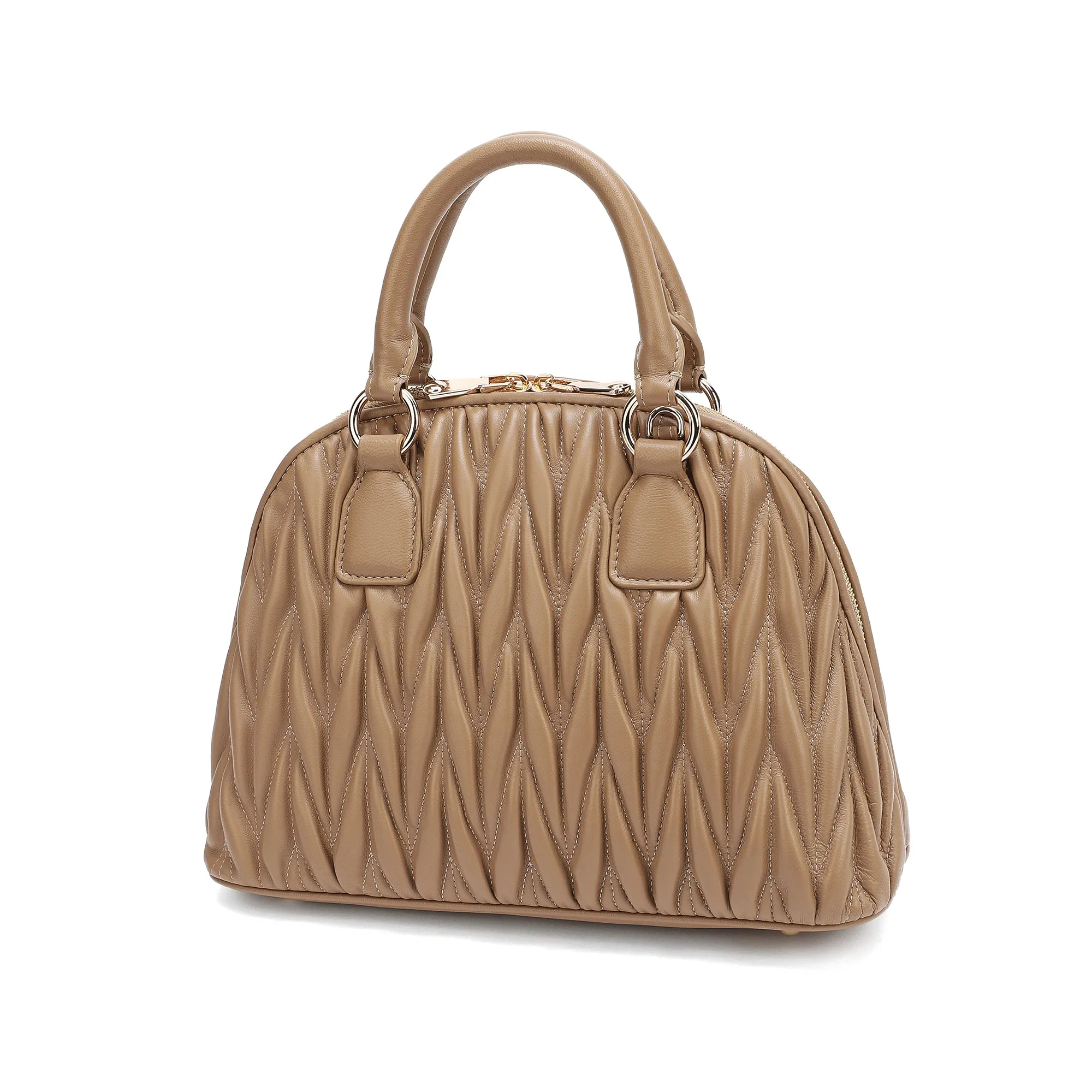 Tiffany & Fred Pleated Lambskin Leather Satchel/Shoulder Bag