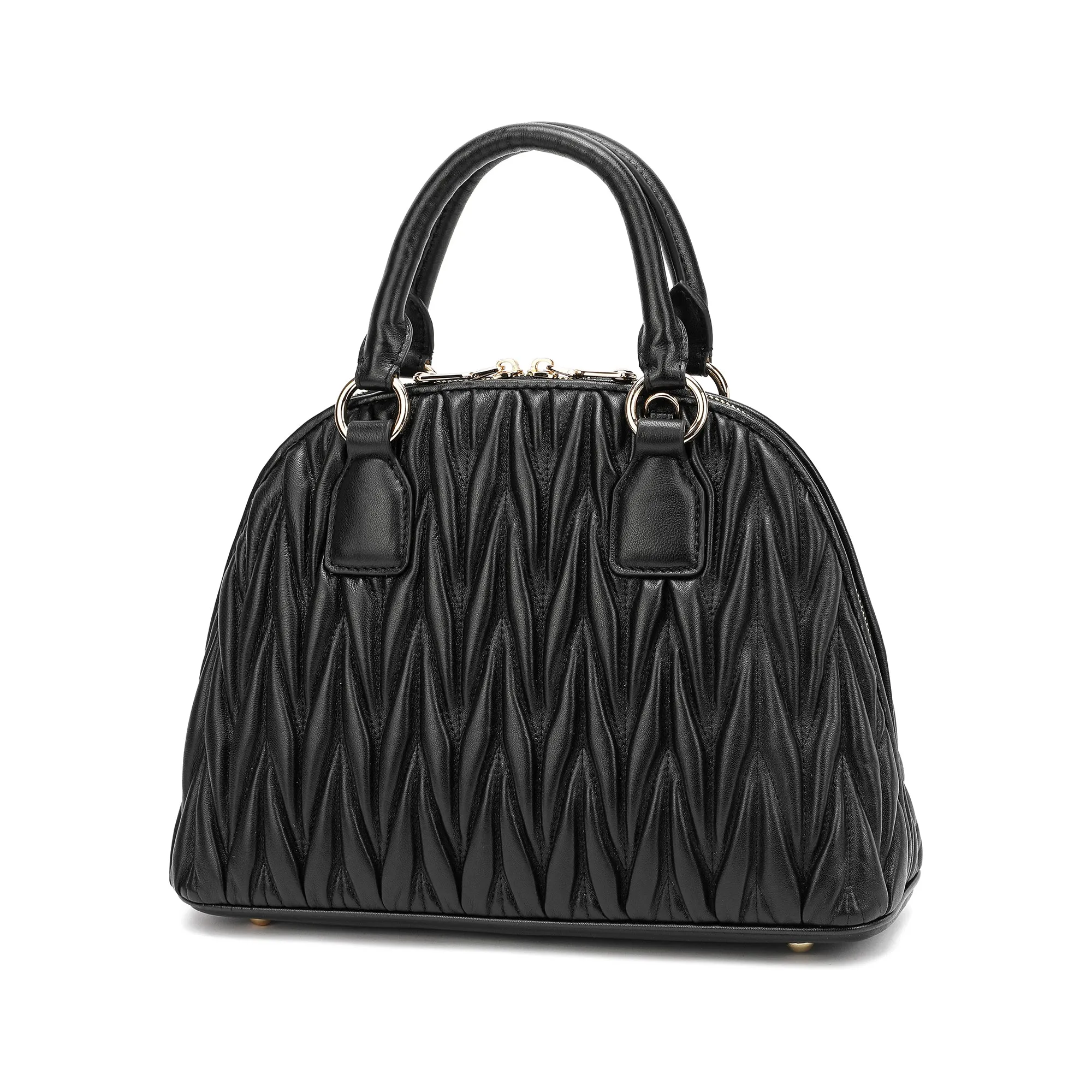 Tiffany & Fred Pleated Lambskin Leather Satchel/Shoulder Bag